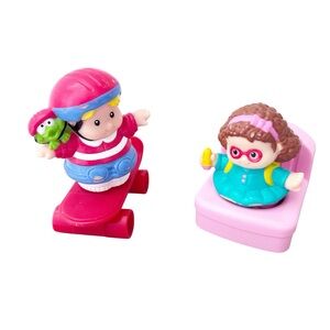 Vintage Fisher Price Little People Eddie & Skate Board and Maggie & Chair